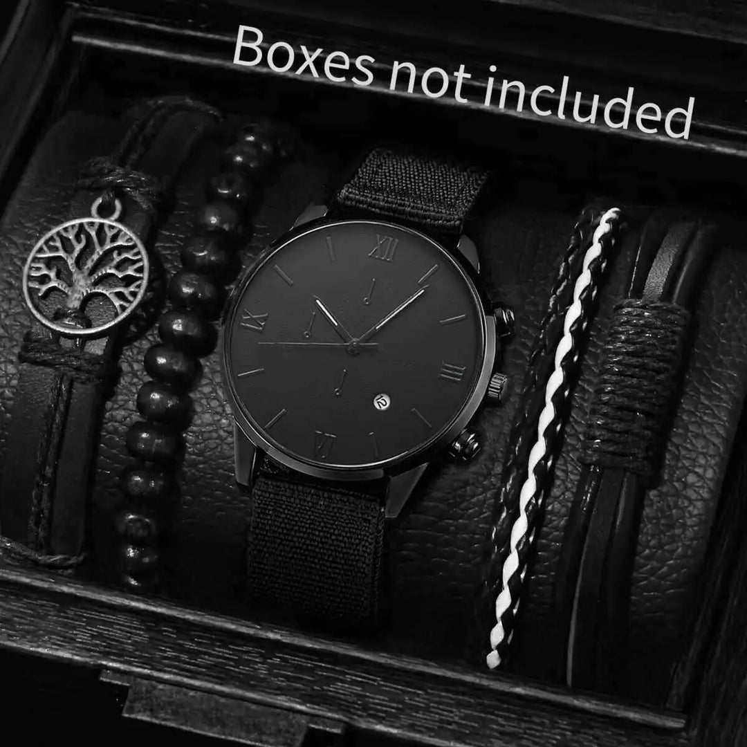 Men's Casual Quartz Watch and Bracelet Set with Nylon Band-The Yellow Prime