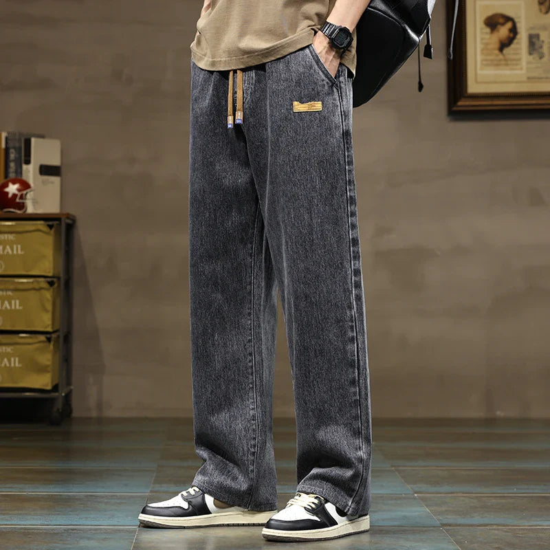 Men's Baggy Wide-Leg Drawstring Casual Denim Jeans
