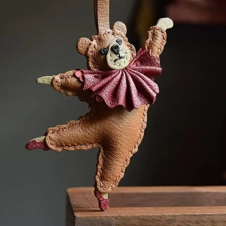Women's PU Leather Bag Charm Dancing Bear Keychain Gift-The Yellow Prime