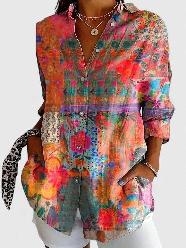 Kylie | Women's Floral Button-Up Shirt - Colorful Design-The Yellow Prime