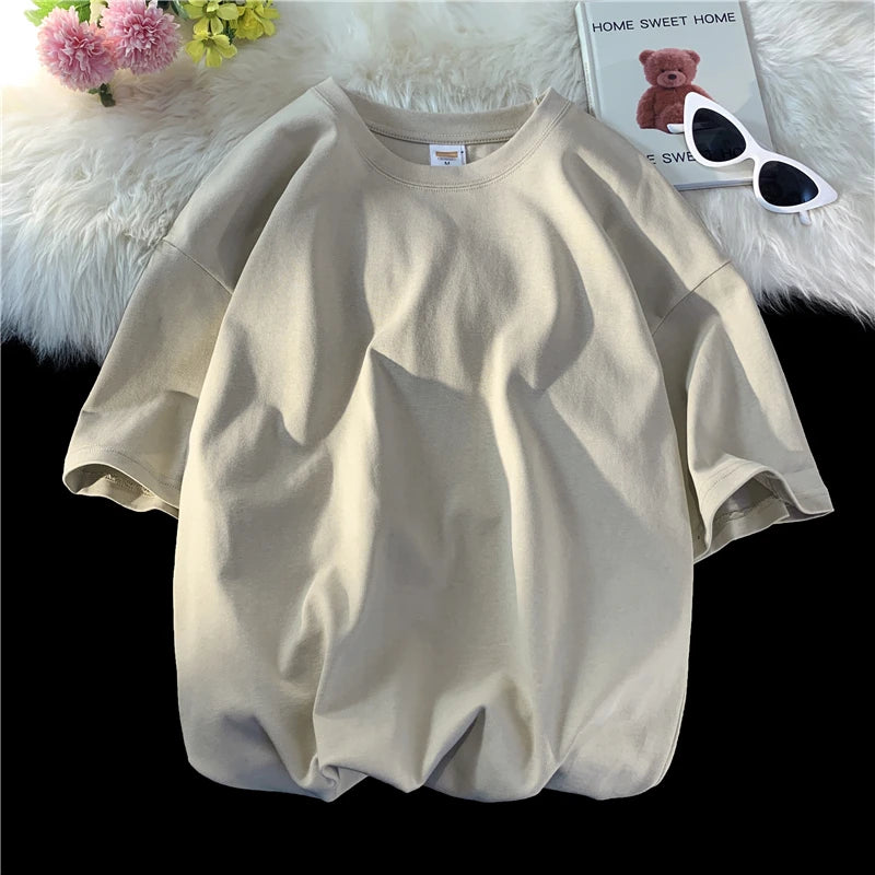 Men's Oversized Summer Short Sleeve Cotton T-Shirt in Solid Colors-The Yellow Prime