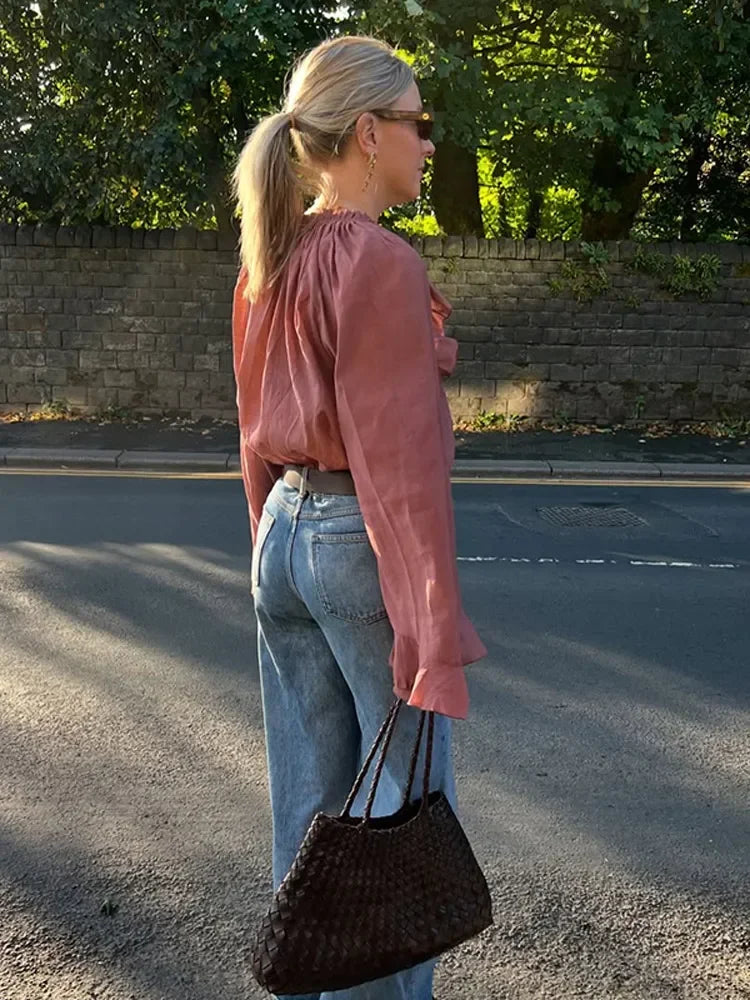 Sophia | Women's Transparent Ruffle Blouse, Brown - Elegant & Feminine Design-The Yellow Prime