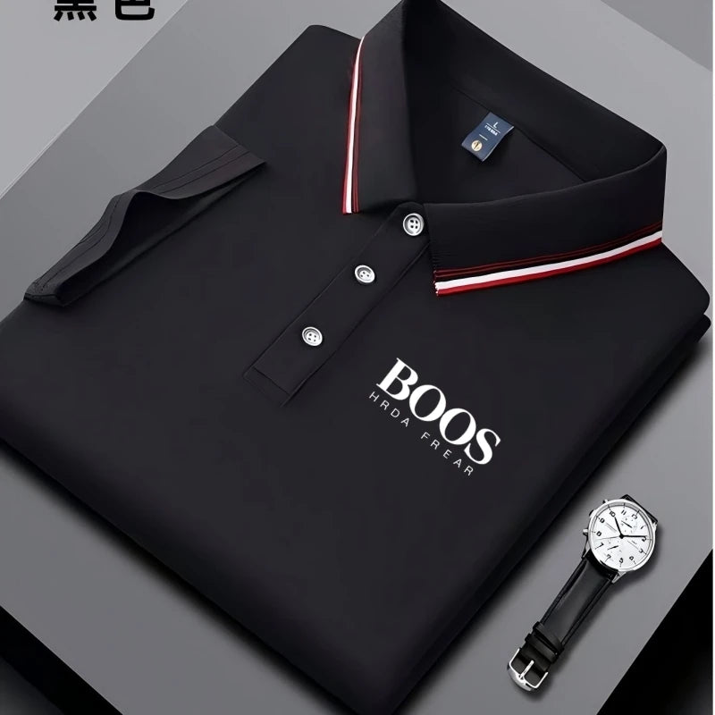 Men's Embroidered Business Casual Short Sleeve Polo Shirt, Breathable Top-The Yellow Prime