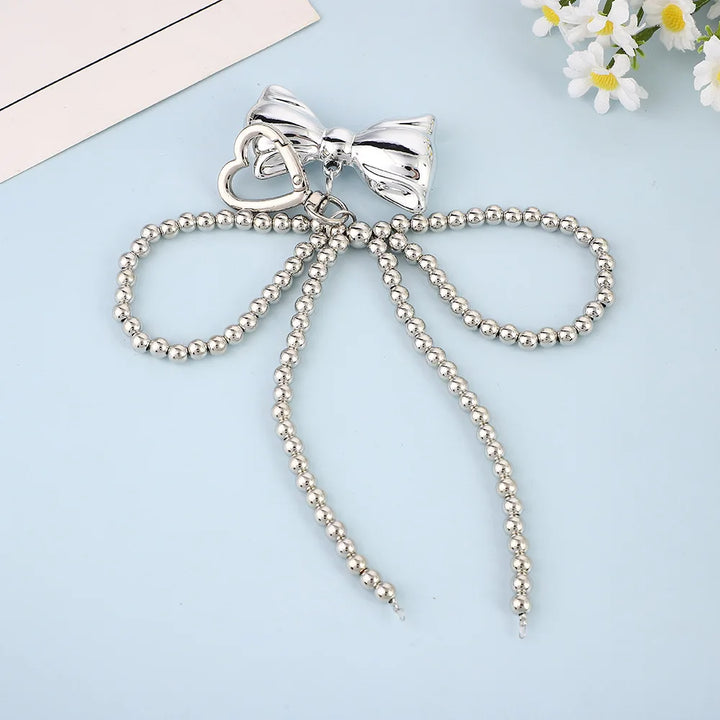 Women's Beaded Pearl Bow Keychain Y2K Bag Charm Gift Accessory-The Yellow Prime