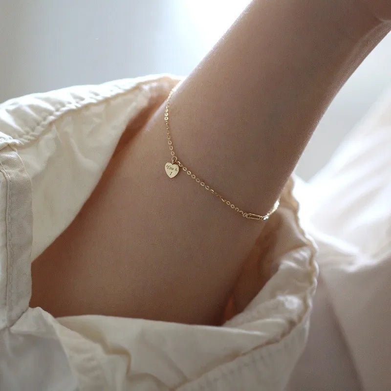 Women's Gold Heart Bracelet 14K Plated Silver Valentine's Gift-The Yellow Prime