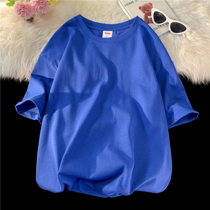 Men's Oversized Summer Short Sleeve Cotton T-Shirt in Solid Colors-The Yellow Prime