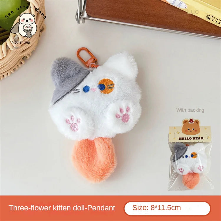 Women's Plush Cat Keychain Cute Rabbit Fur Bag Charm Decor-The Yellow Prime