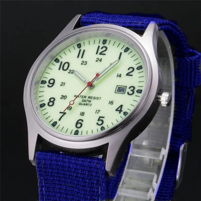 Men's Quartz Military Style Watch with Nylon Strap and Date Display-The Yellow Prime
