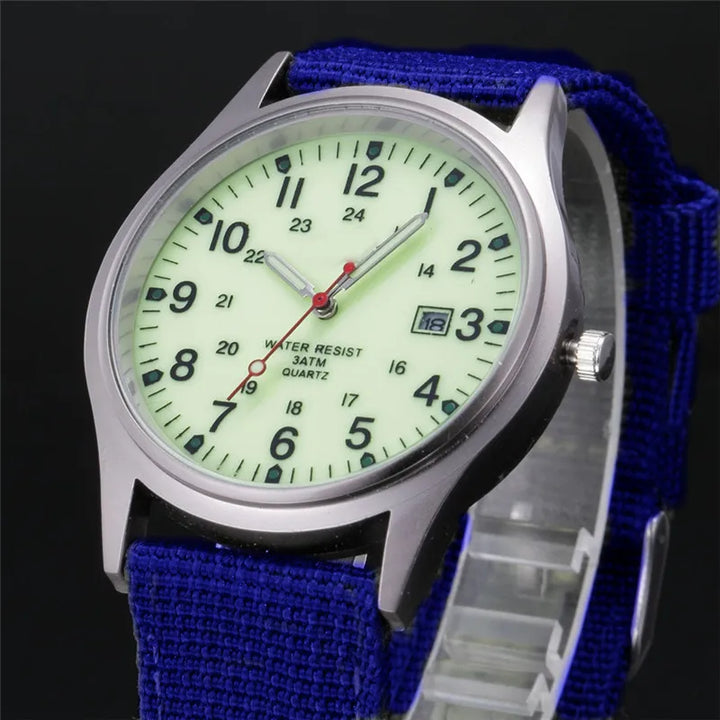 Men's Quartz Military Style Watch with Nylon Strap and Date Display-The Yellow Prime
