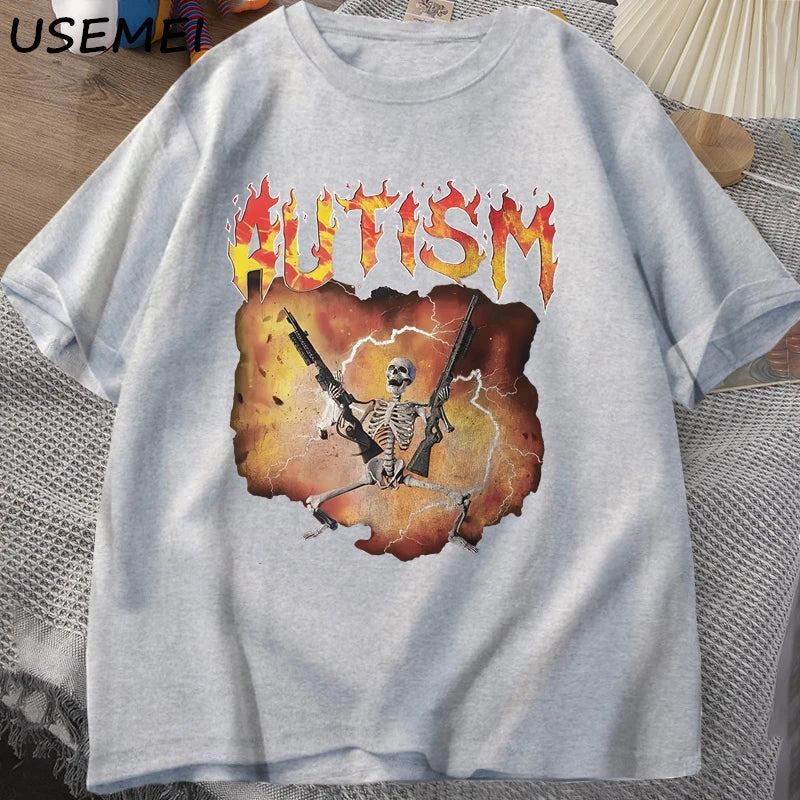 Men's Funny Skeleton Autism Meme Graphic T-Shirt - Vintage Streetwear-The Yellow Prime