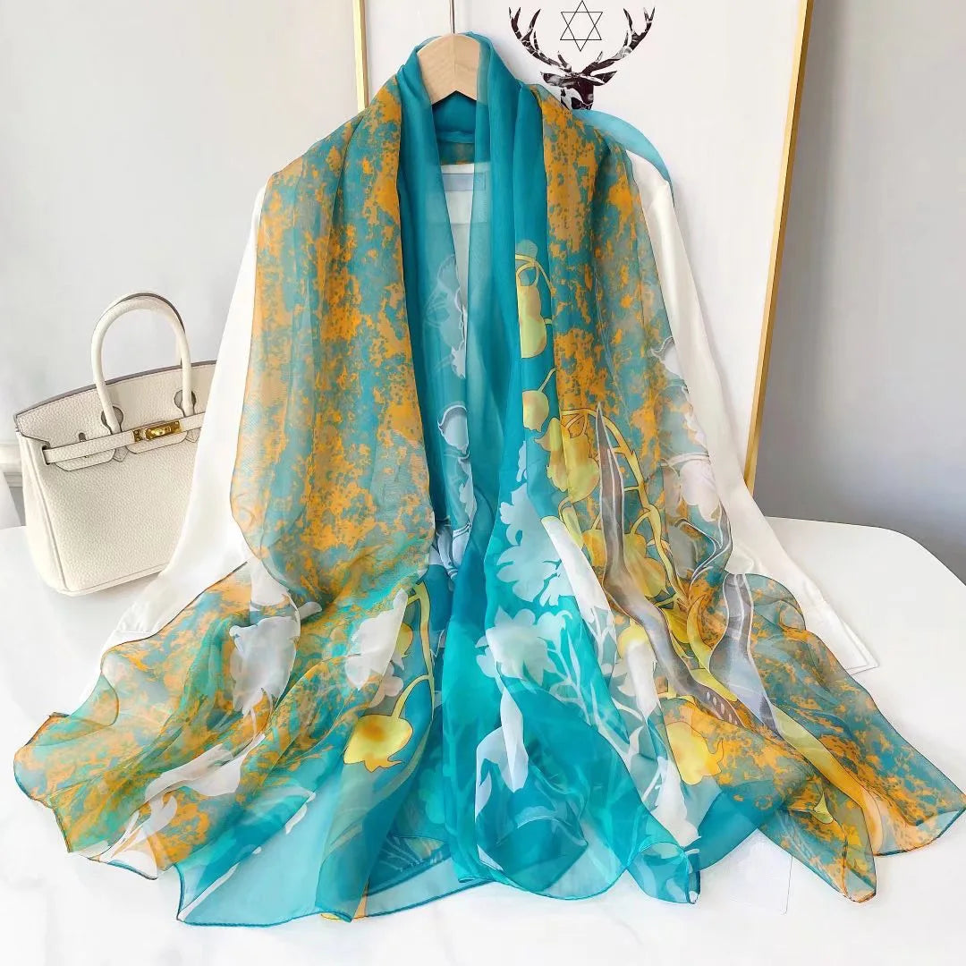 Women's Lightweight Flowy Silk Scarf - Long Sheer Wrap-The Yellow Prime