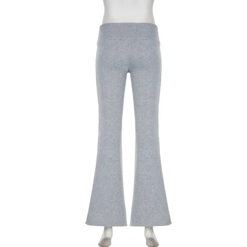 Women's Casual Solid Flare Pants Low-Waisted Boot Cut Streetwear-The Yellow Prime