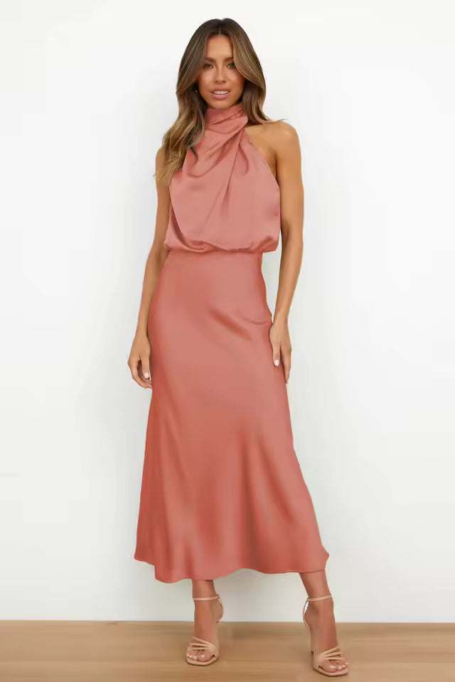 Women's Elegant Halter-neck Maxi Dress-The Yellow Prime