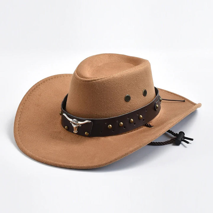 Men's Suede Cowboy Hat with Chin Strap for Western Style