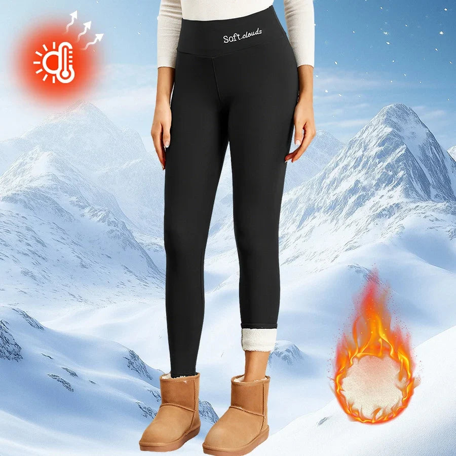 Leggings svasati spessi in pile da donna a vita alta, collant termici