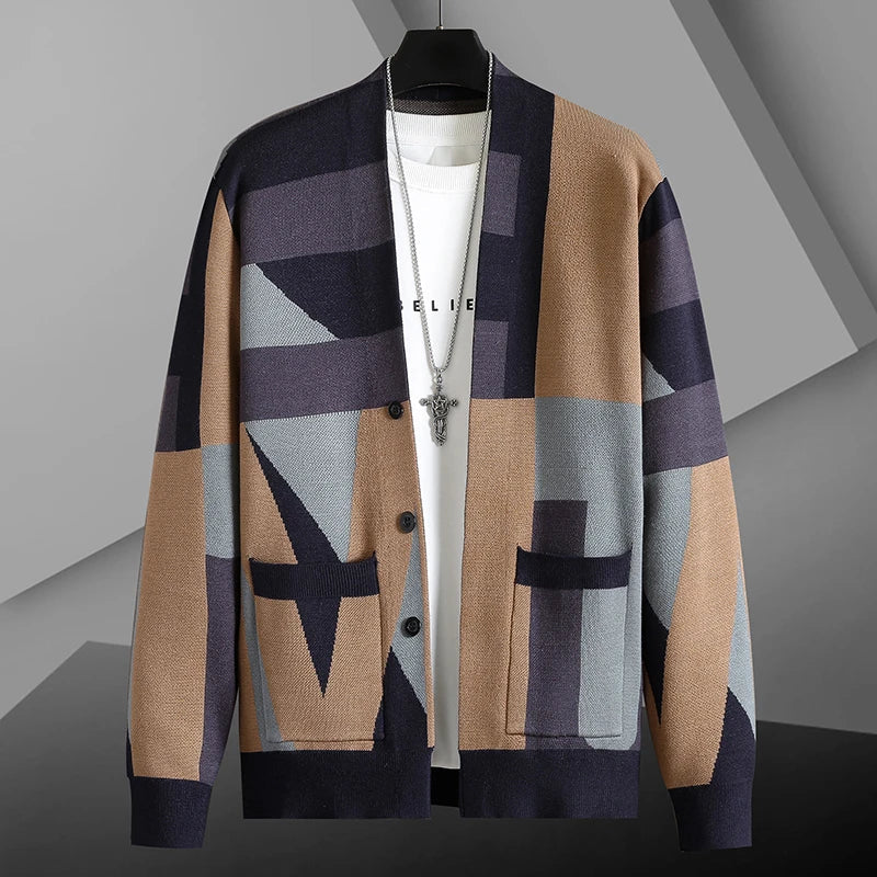 Men's Geometric Knit Cardigan-The Yellow Prime