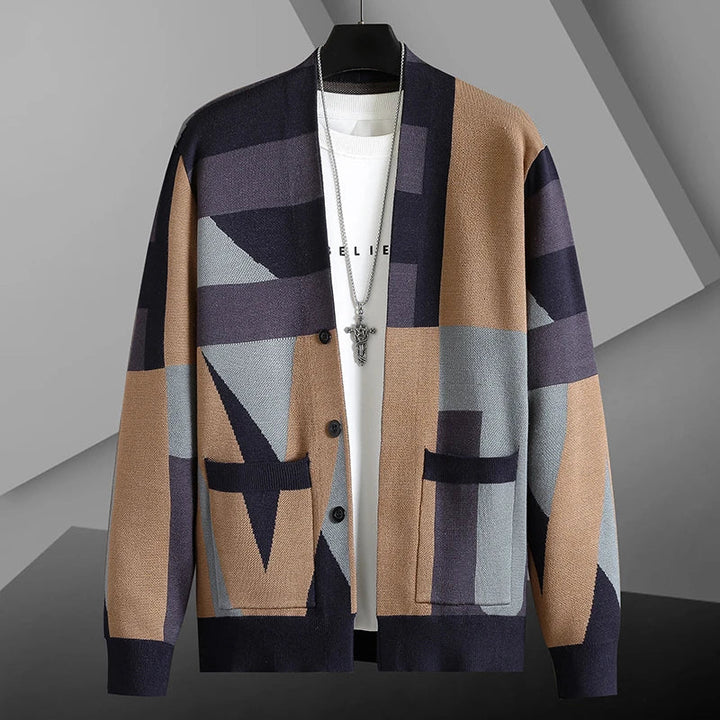 Men's Geometric Knit Cardigan-The Yellow Prime
