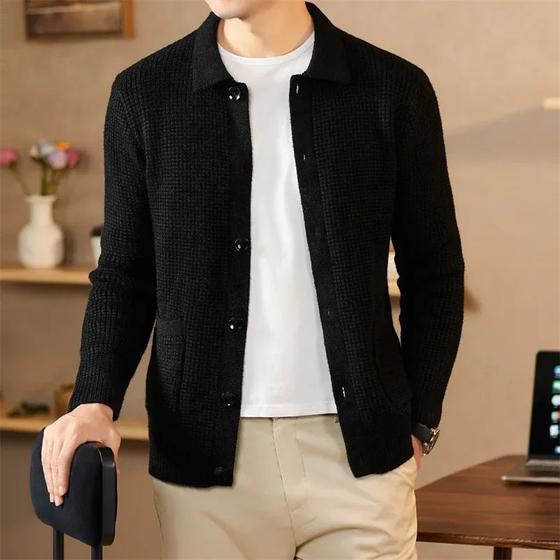 Men's Waffle-Knit Cardigan-The Yellow Prime