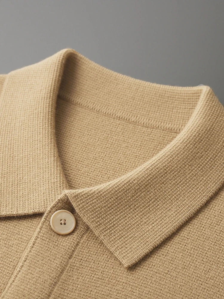 Men's Merino Wool Polo Cardigan | Stylish Button Sweater for Men