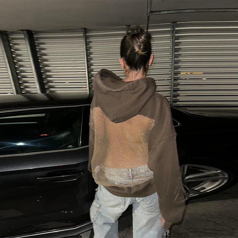Women's Oversized Relaxed Hooded Pullover with Mesh Back for Streetwear-The Yellow Prime