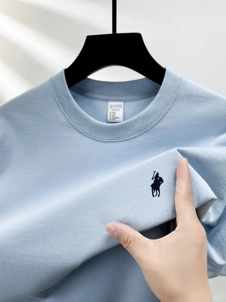 Men's Cotton Short Sleeve Round Neck T-Shirt with Pony Embroidery-The Yellow Prime