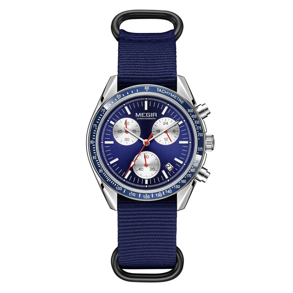 Men's Quartz Chronograph Watch with Blue Nylon Strap, Waterproof-The Yellow Prime