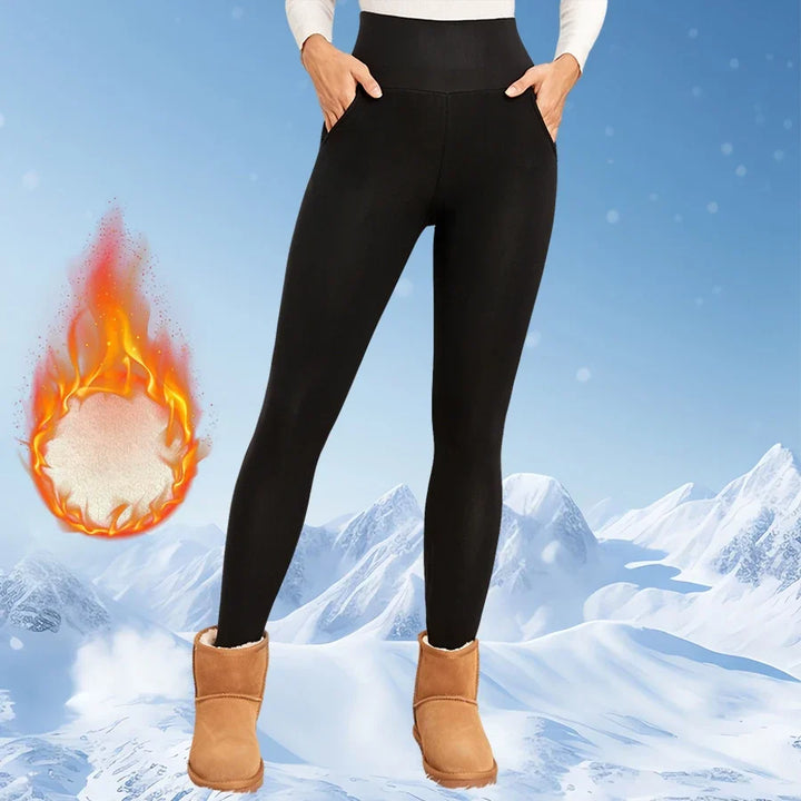 Leggings svasati spessi in pile da donna a vita alta, collant termici