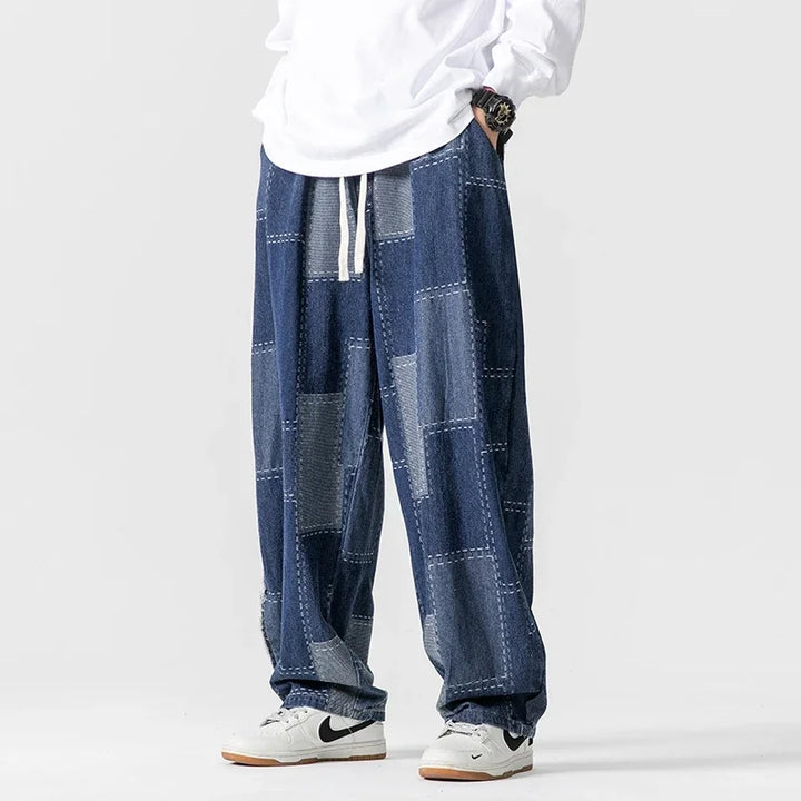 Men's Patchwork Denim Joggers-The Yellow Prime