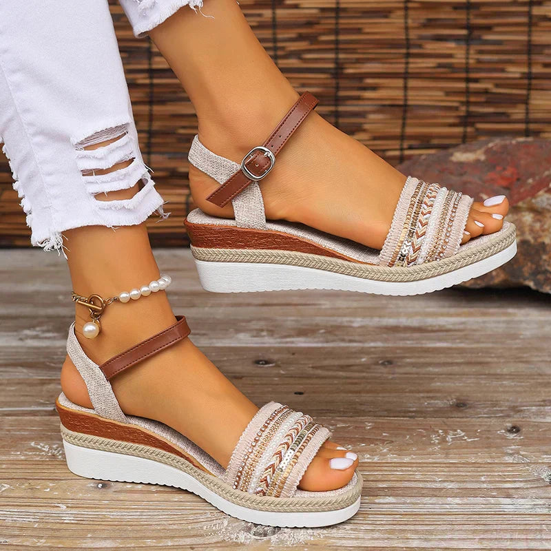 Evangeline | Women's Platform Sandals with Embellished Straps-The Yellow Prime