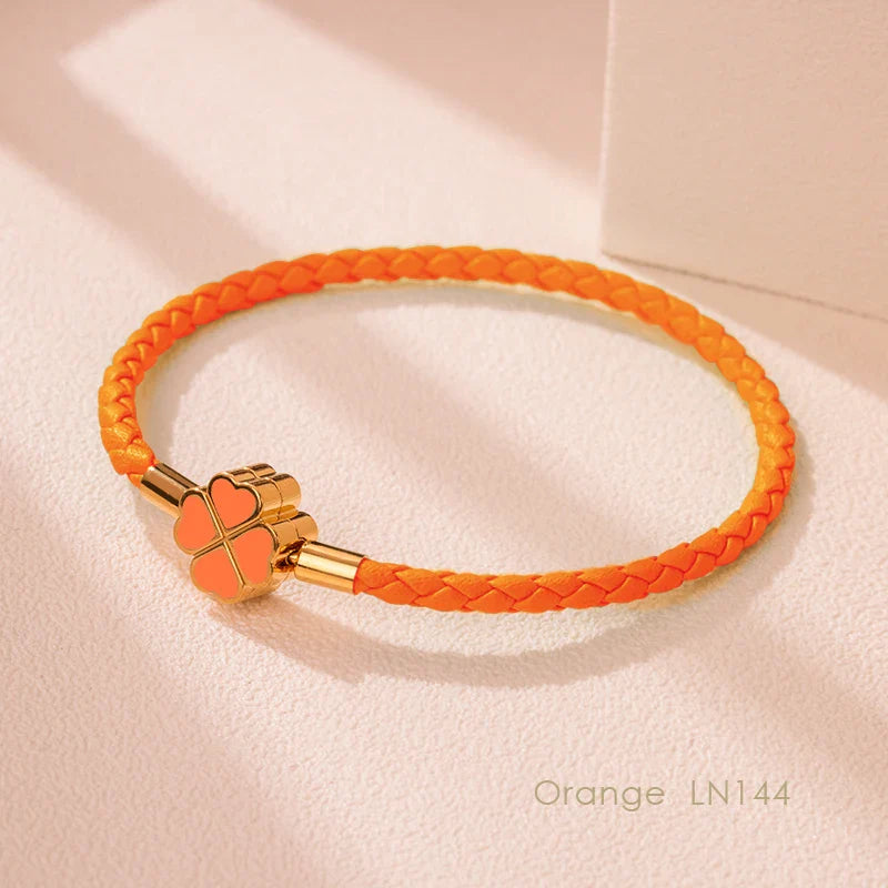 Women's Braided Leather Lucky Bracelet with Four Leaf Clover-The Yellow Prime