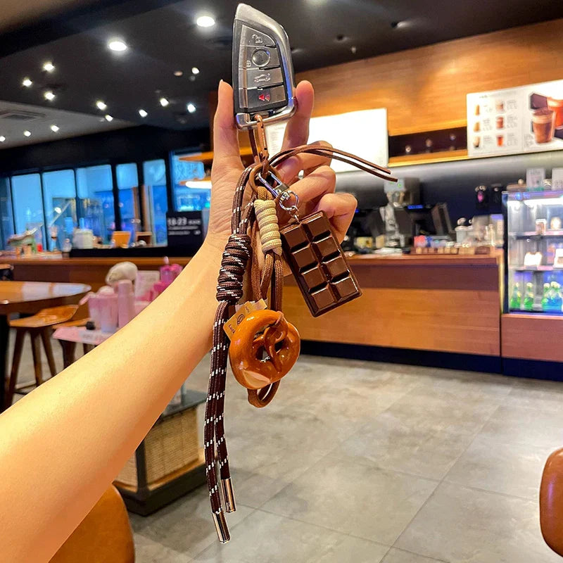 Women's Woven Rope Bowknot Keychain with Adorable Pastry Charms-The Yellow Prime