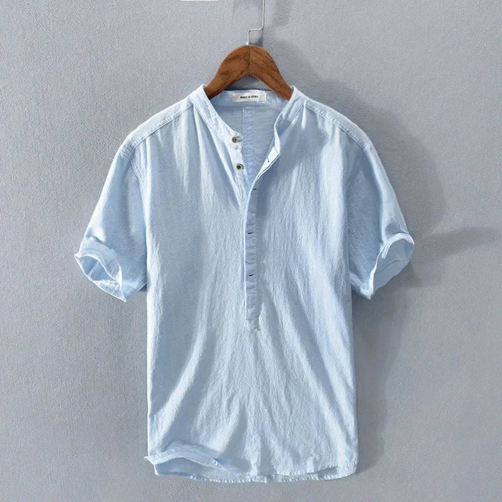 Men's Breathable Cotton Linen Loose Fit Short Sleeve Shirt-The Yellow Prime