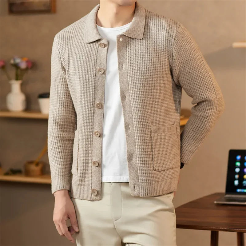 Men's Waffle-Knit Cardigan-The Yellow Prime