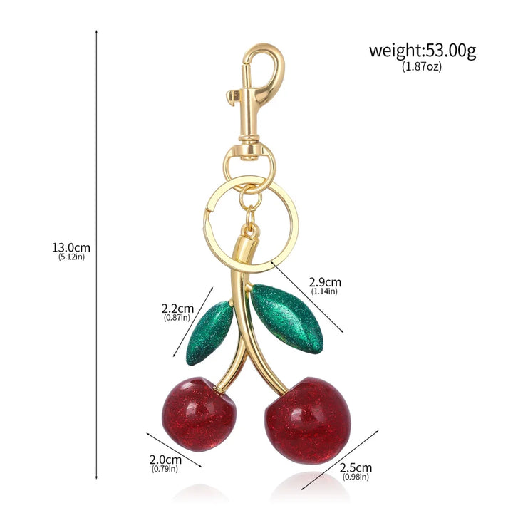 Women's Red Cherry Keychain Bag Charm with Gold Leaf Clasp-The Yellow Prime