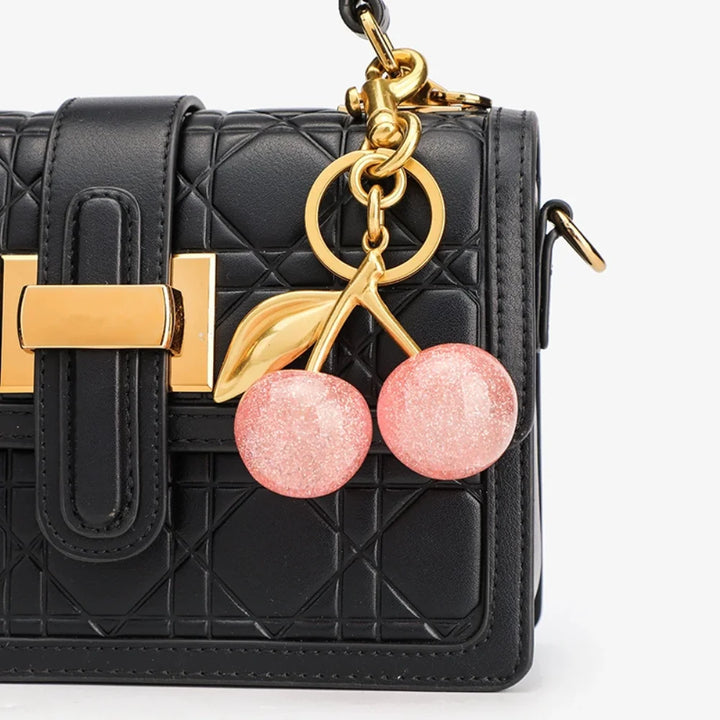 Women's Red Cherry Keychain Bag Charm with Gold Leaf Clasp-The Yellow Prime