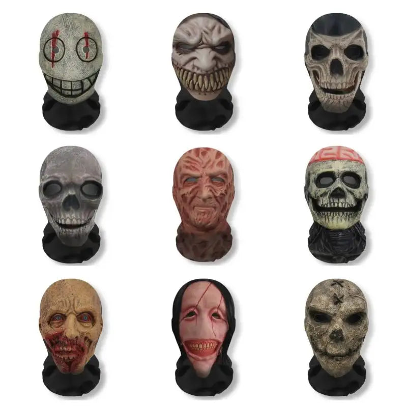 Halloweens 3D-spøkelsesmaske med ansikt, elastisk nettinghodeplagg som dekker hele skallen