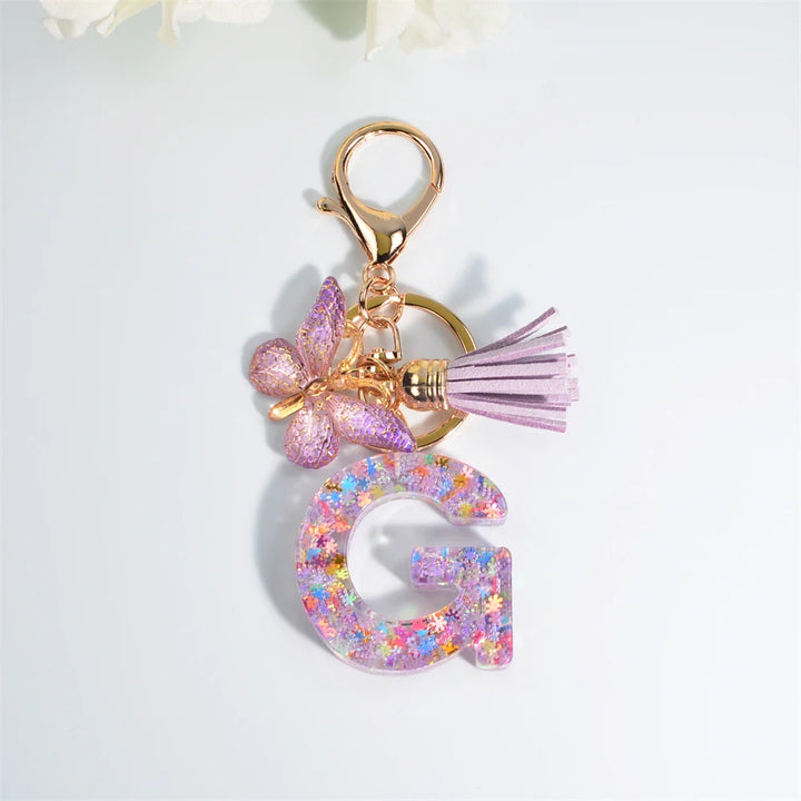 Women's Sequin Letter Keychain with Butterfly Tassel Charm-The Yellow Prime