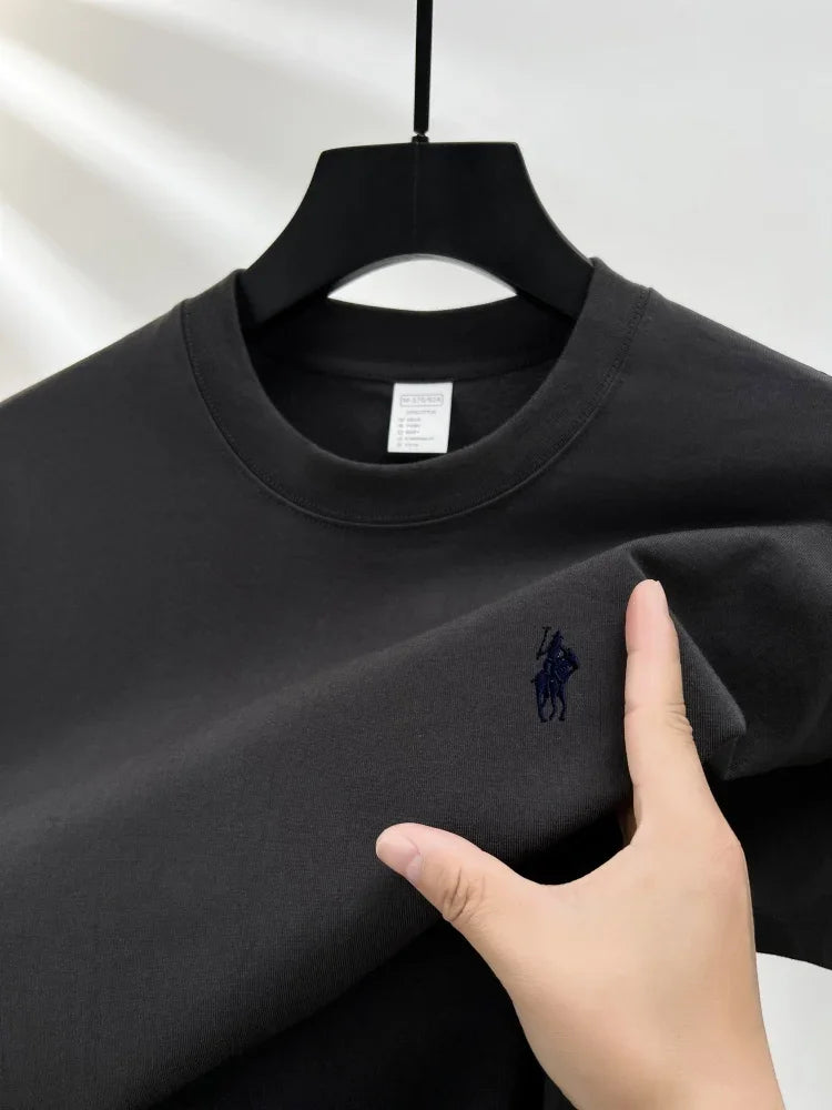 Men's Cotton Short Sleeve Round Neck T-Shirt with Pony Embroidery-The Yellow Prime