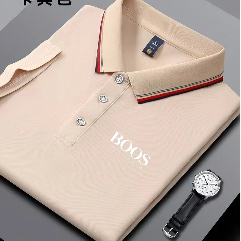Men's Embroidered Business Casual Short Sleeve Polo Shirt, Breathable Top-The Yellow Prime