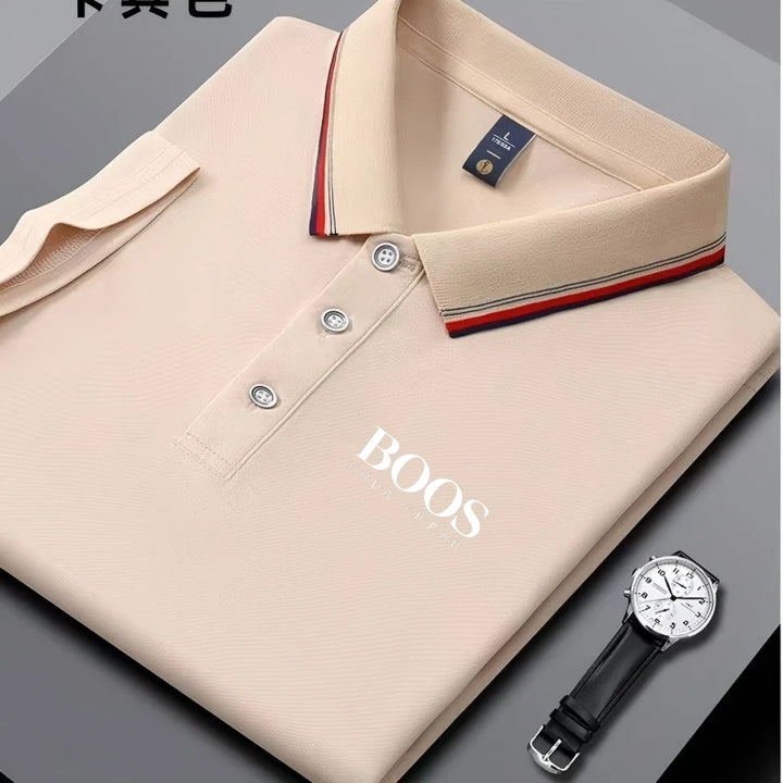 Men's Embroidered Business Casual Short Sleeve Polo Shirt, Breathable Top-The Yellow Prime