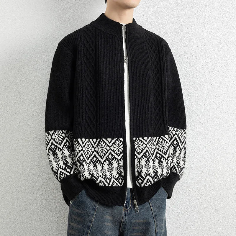 Men's Jacquard Zip-Up Cardigan-The Yellow Prime