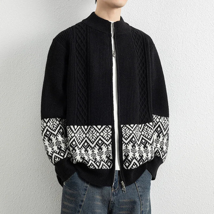 Men's Jacquard Zip-Up Cardigan-The Yellow Prime