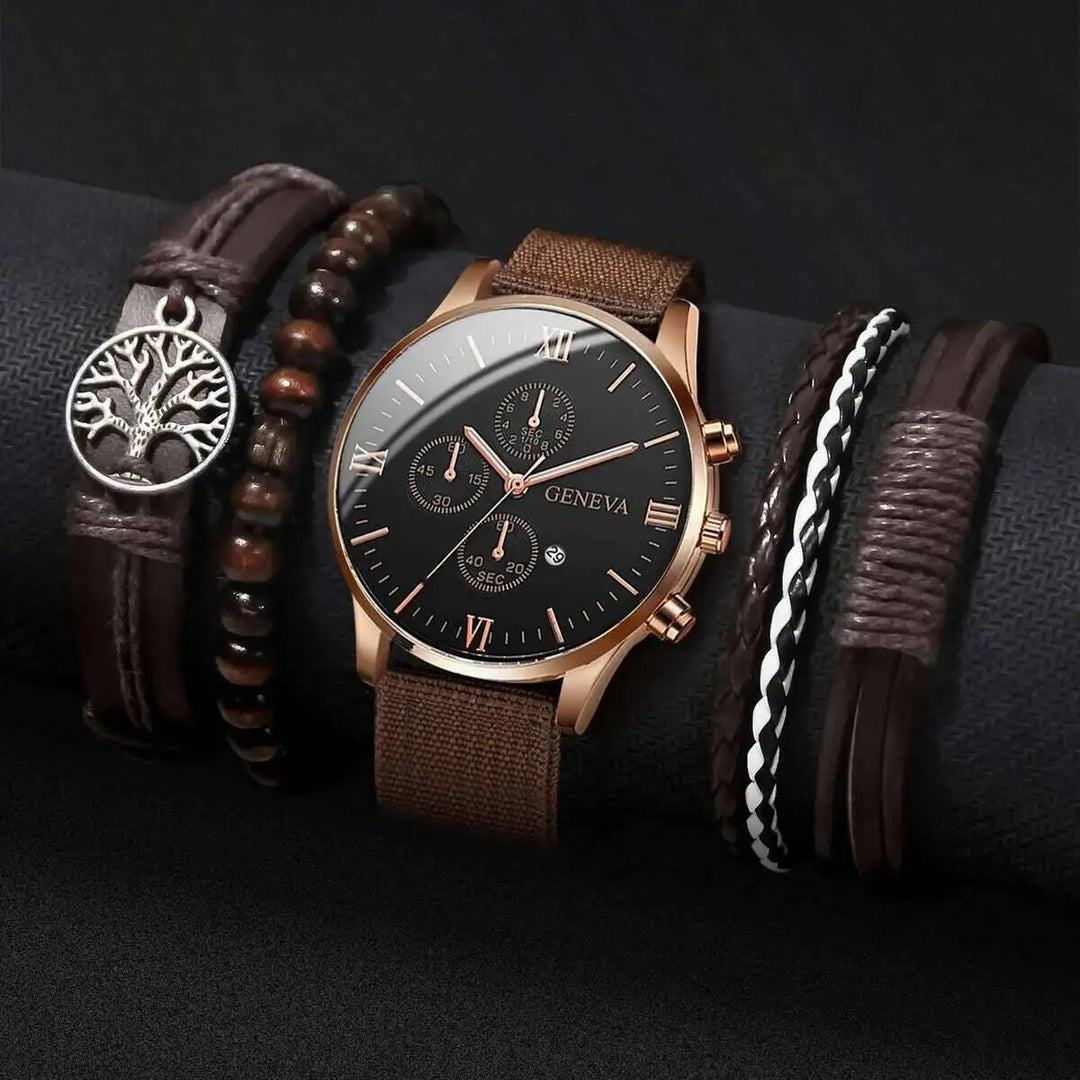 Men's Casual Quartz Watch and Bracelet Set with Nylon Band-The Yellow Prime