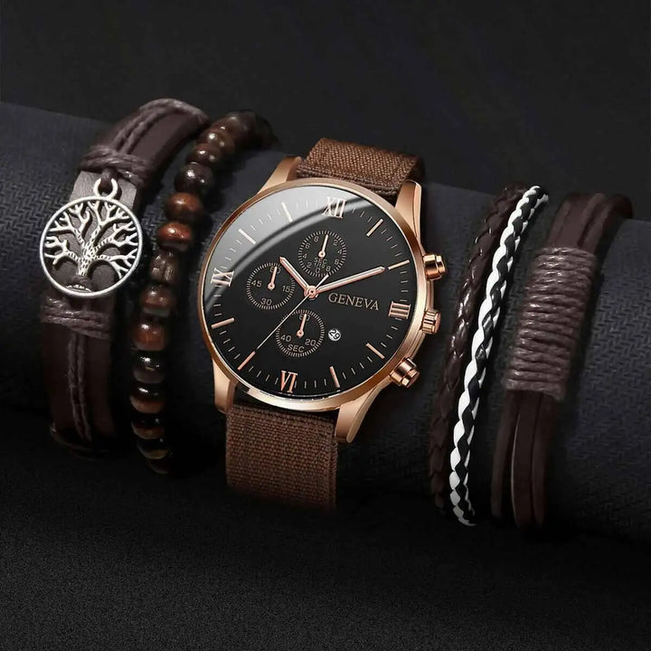Men's Casual Quartz Watch and Bracelet Set with Nylon Band-The Yellow Prime