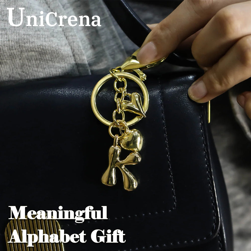 Women's Personalized Gold Bubble Letter Keychain Bag Charm Gift-The Yellow Prime