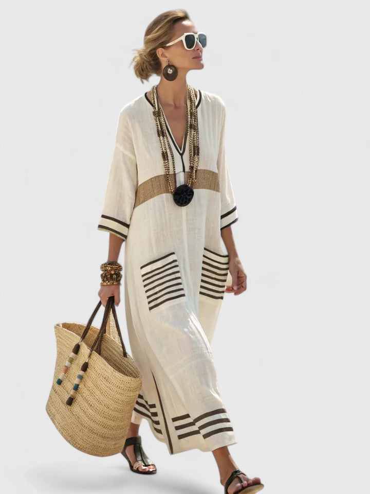 Emma | Women's Maxi Dress - V-Neck, Loose Fit-The Yellow Prime