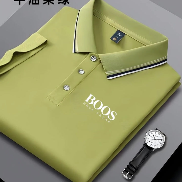 Men's Embroidered Business Casual Short Sleeve Polo Shirt, Breathable Top-The Yellow Prime