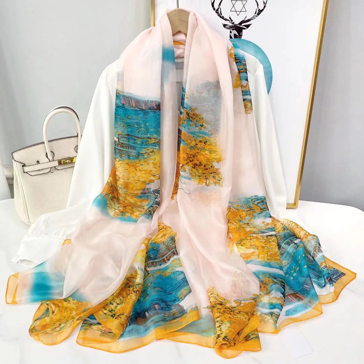 Women's Lightweight Flowy Silk Scarf - Long Sheer Wrap-The Yellow Prime