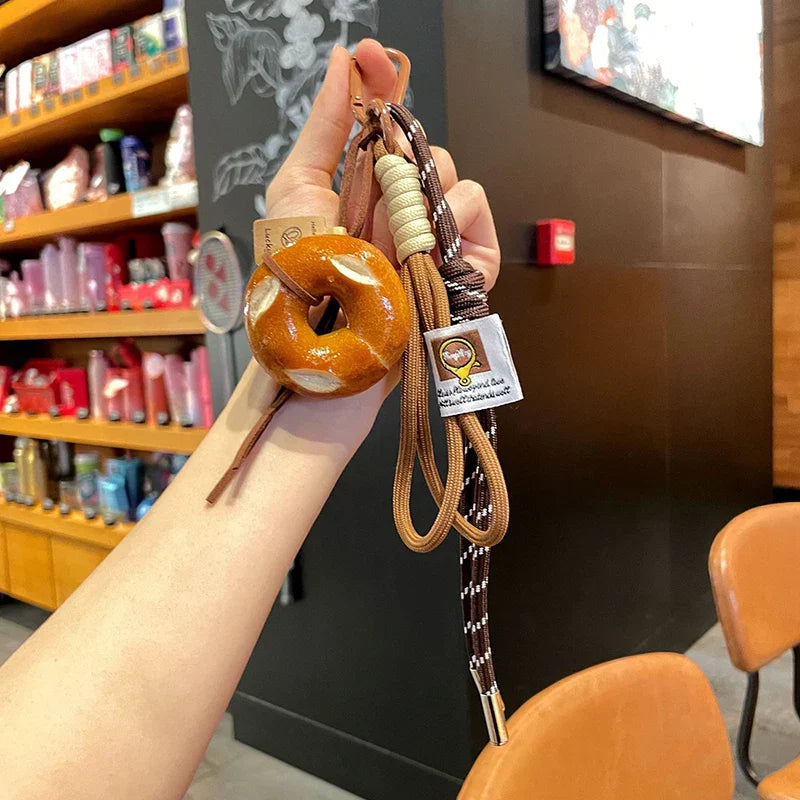 Women's Woven Rope Bowknot Keychain with Adorable Pastry Charms-The Yellow Prime