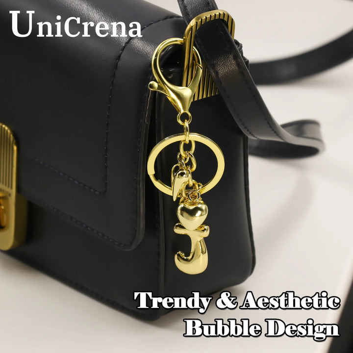 Women's Personalized Gold Bubble Letter Keychain Bag Charm Gift-The Yellow Prime
